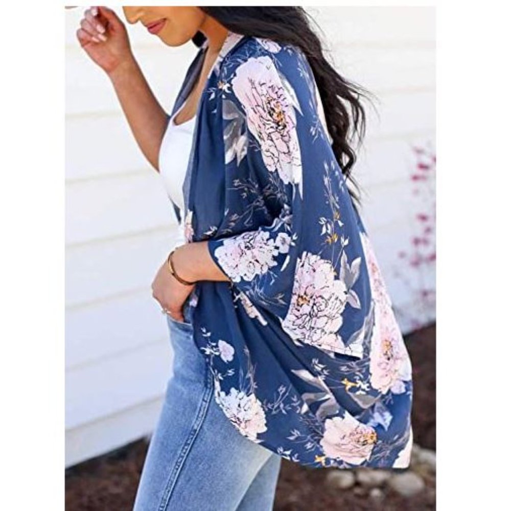 Women's Floral Kimono Cardigan Casual Cover Up - Picture 3 of 7